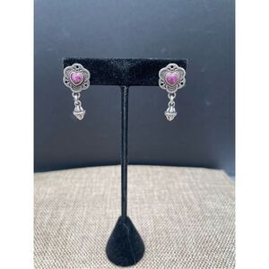 Brighton Purple Heart Dangle Drop Pierced Earrings 925